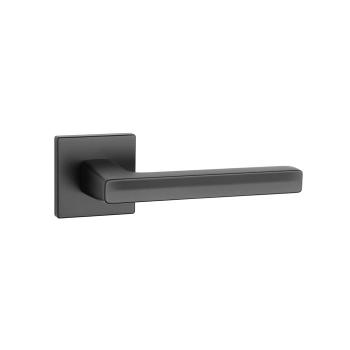 The Pea handle in matt black by Tev Handles offers a minimalist, premium design with a modern square rosette for luxury interiors.