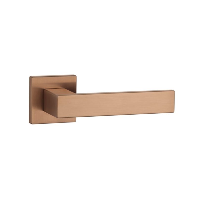 Tev Handles offers the Pina handle in PVD copper, blending luxury with modern design through its square rose, ideal for premium interiors.