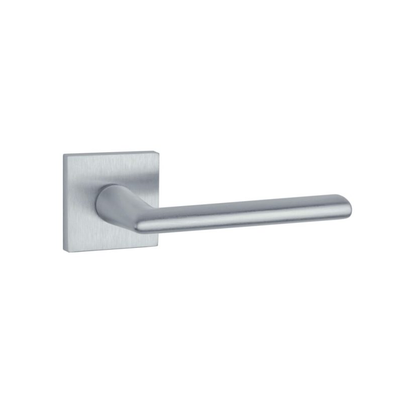 Upgrade your interior with the luxury Primula handle in satin chrome by Tev Handles, featuring a modern square rosette for premium doors.