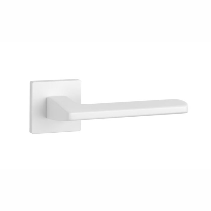 Tev Handles features Aprile's Tilia handle in matt white, exuding modern elegance with a slim square rose, perfect for premium interior doors.