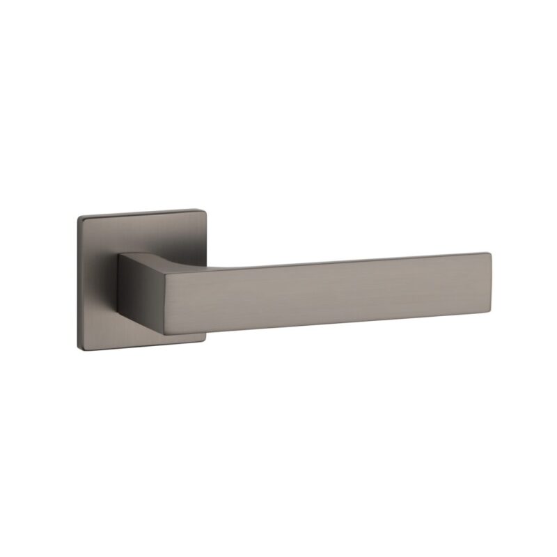 The Alisso handle in graphite on a square rosette offers a luxury modern look, perfect for premium interior door designs.