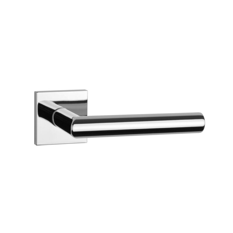 The polished chrome Arabis on Square Rosette handle offers a bright, luxurious finish for contemporary and modern interior doors.