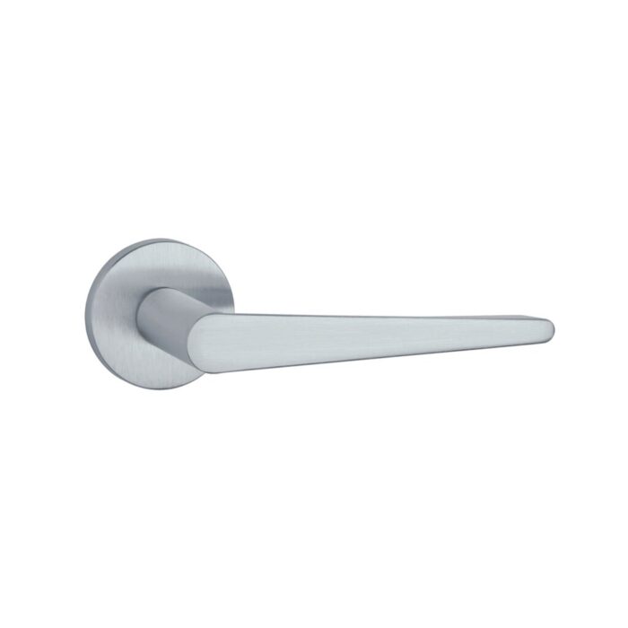 The Arnica handle in satin chrome offers a sleek, modern design, perfect for luxury interior doors and premium spaces.