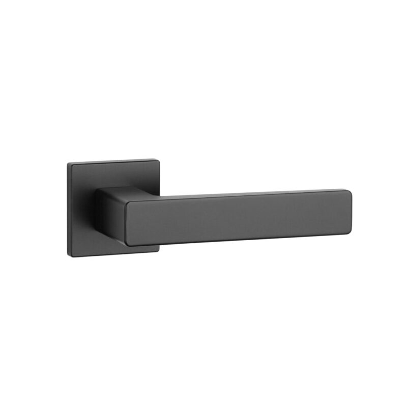 The matt black Erica on Square Rosette handle provides a bold, contemporary look, ideal for modern interiors seeking a luxury finish.