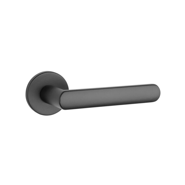 Discover the Fragola in matt black, an elegant modern door handle by Tev Handles that enhances any indoor space.