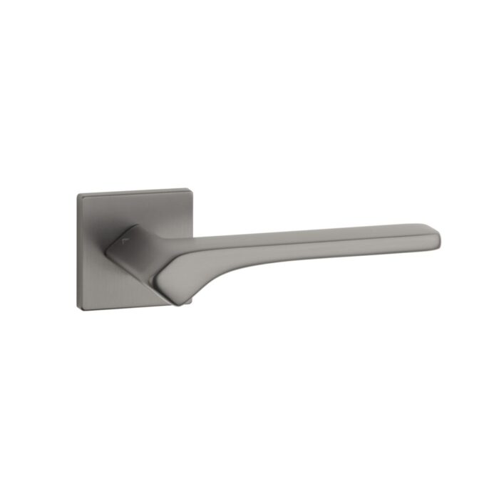 Tev Handles offers the Bergenia on Square Rosette by Aprile, a graphite luxury door handle perfect for modern indoor spaces and premium interiors.