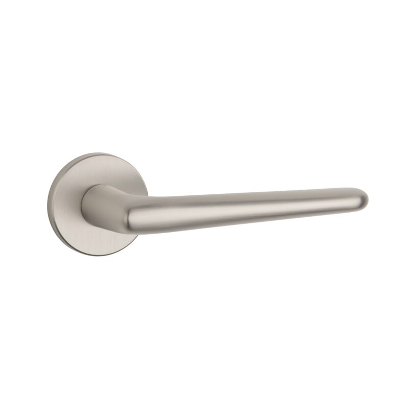 Discover the Lavanda in satin nickel, a premium door handle perfect for modern interiors and elegant indoor spaces, available at Tev Handles.