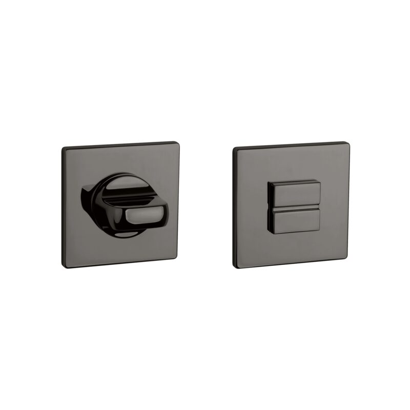 Elevate your modern bathroom with Tev Handles' luxury PVD polished anthracite square rosette thumb turn. Slim, premium, and elegant.