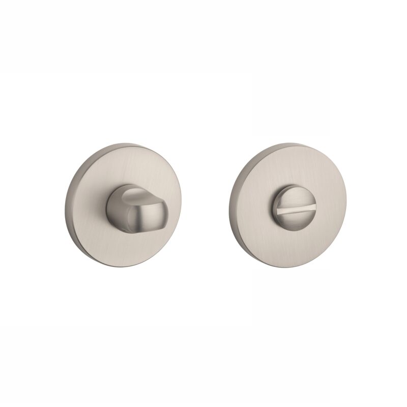 Add a touch of elegance to your interior with the satin nickel Comfort Round Slim Rosette bathroom thumb turn, combining style and durability.